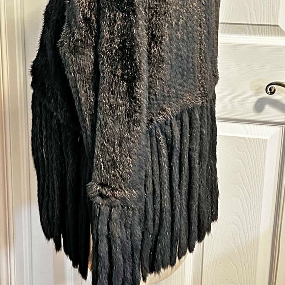 MINK JACKET, KNITTED, FRINGED BOTTOM, BLACK, MISSES MEDIUM, FRINGED SLEEVES, FUR - Picture 4 of 12